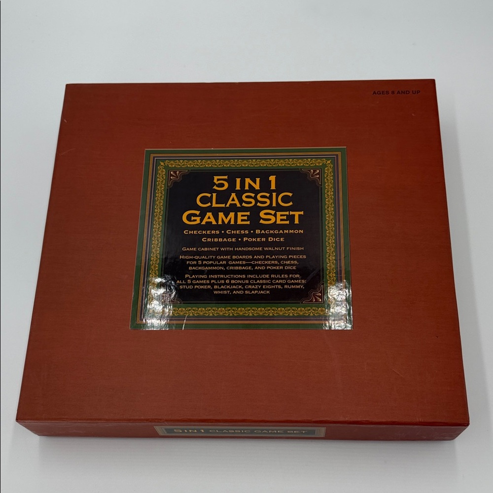 5 in 1 Classic Game Set - WOODEN - Chess, Checkers, Cribbage, Backgammon, Poker